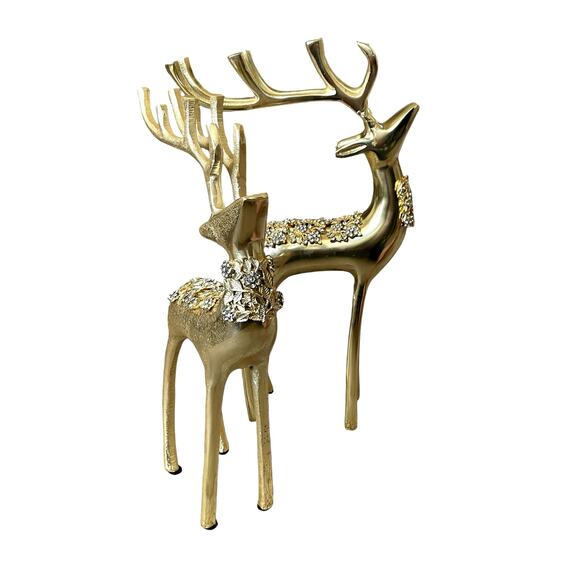 34th & Pine Gold Metal Rhinestone Reindeer Set of 2 Christmas Holiday Decor NEW - Picture 4 of 15